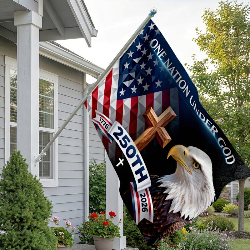 3x5 ft "One Nation Under God" 250th Anniversary American Flag, Cross and Eagle Patriot Flag, fade-resistant, 1776-2026 American Courtyard of Faith Flag