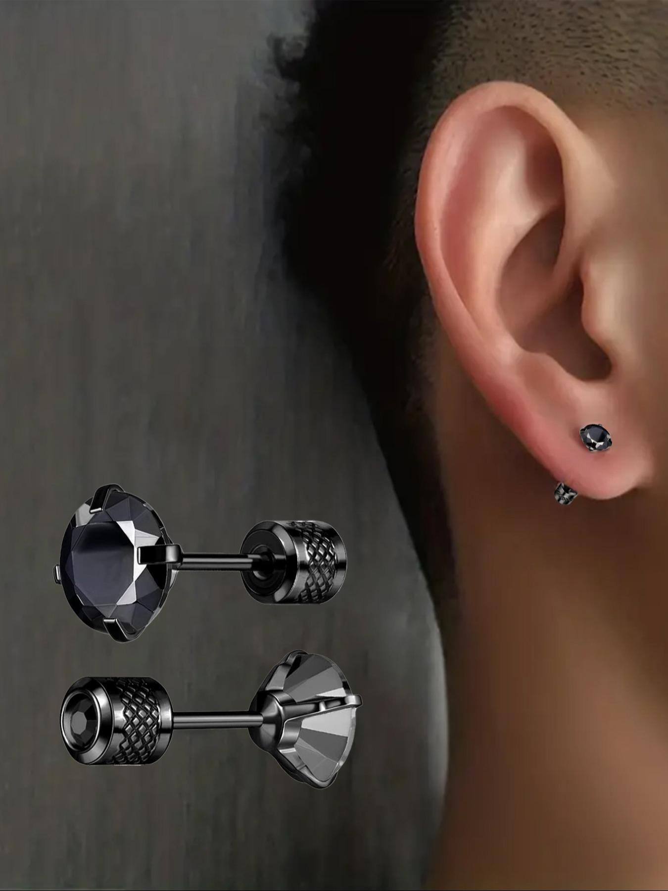 Men's Punk Style Artificial Zircon Decor Stud Earrings, Stainless Steel Earrings, Fashion Jewelry for Party, Daily Decor, Trendy All-match & Exquisite Jewelry for Birthday Gift