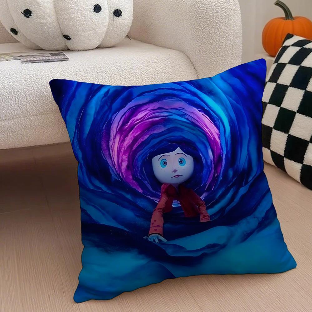 anime hot cute Coraline Pillow Case Anti-dustmite Pillowcase Sofa Cushion Cover with Invisible Zipper Silky Short Plush Polyester Microfiber Fabric White Available in Different Sizes for Home Bed Use