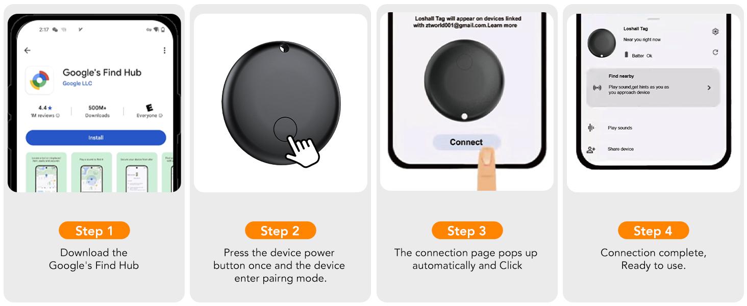4-Pack Smarttag Google Tracker, Bluetooth-compatible Tag Find HUB Device, Anti Lost Wireless, Key Wallet Luggage Pet Item Locator, Precision Tracking for Android Phones, Plastic Durable Compact Size GPS Tracking Find My Device