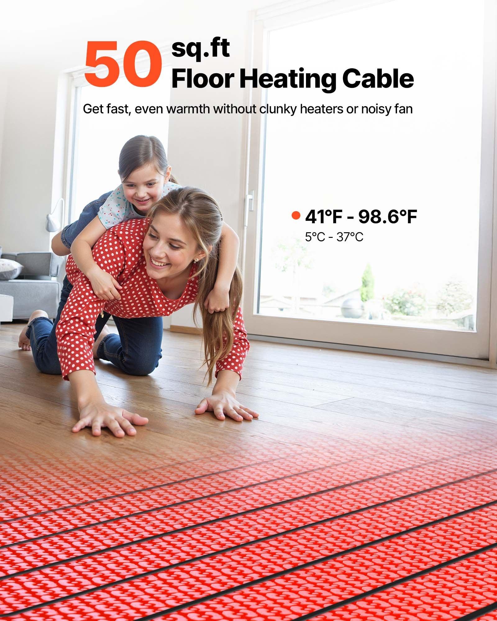 【Summerfinds】VEVOR 50 sqft Floor Heating Mat System, 120V Electric Radiant Heated Floor System, with Decoupling Membrane & Smart Control Thermostat & Alarm, Easy Installation for Tile, Stone, Vinyl
