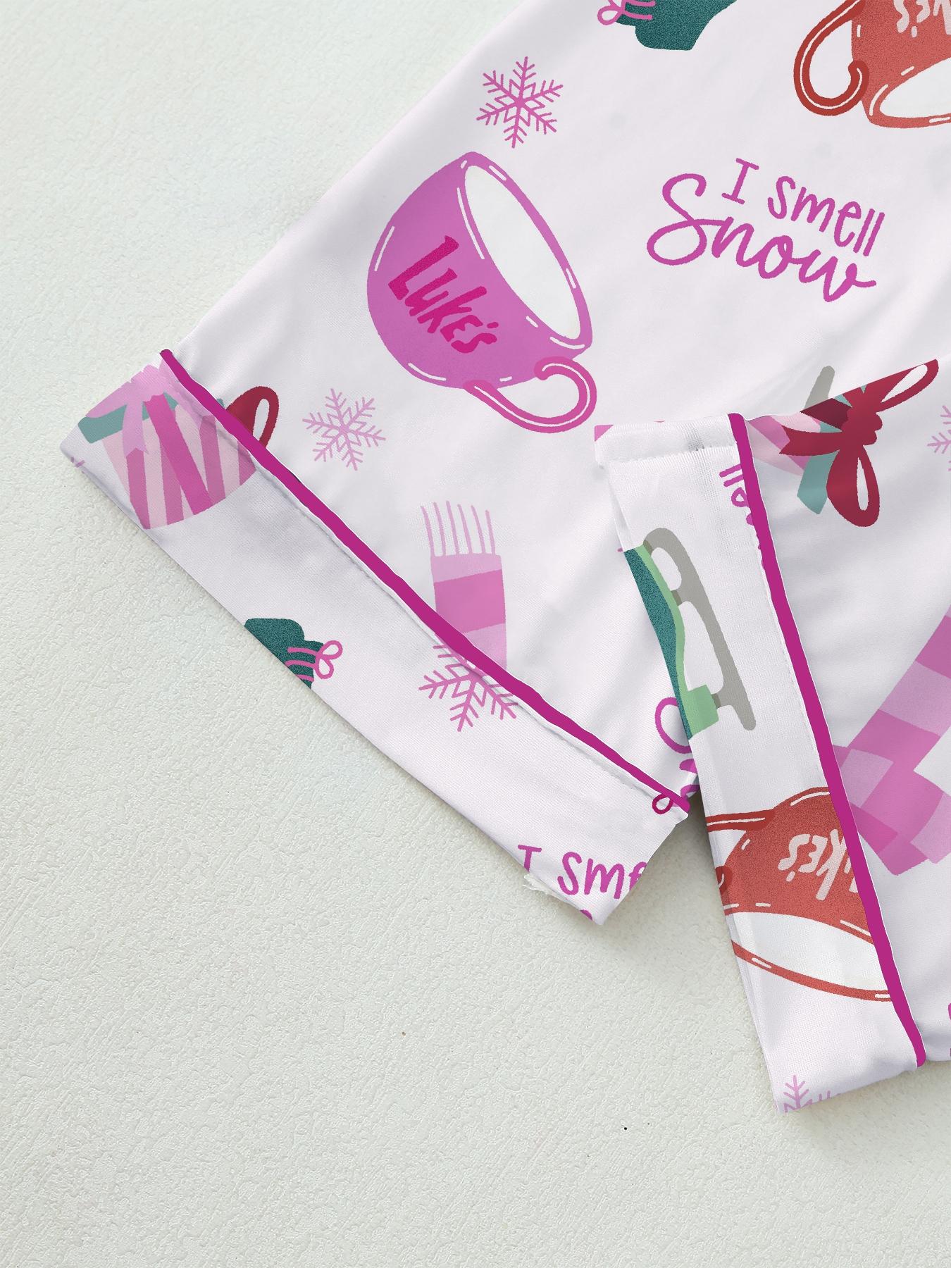 Christmas Pajamas Women's Christmas Pajama Set, Pjs, Pink Cozy Long Sleeve Top & Elastic Waist Pants, Fitted Winter Sleepwear, Perfect Holiday Gift, Gilmore Girl I smell snow, Mother daughter matching, Bookworm night, Coffee lover pajamas