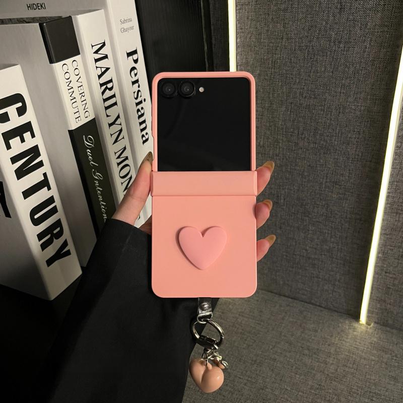 Soft & Cute Pink Soft-Touch Small Heart Charm Flip Foldable Anti-Drop Protective Case for Samsung Galaxy Z Flip 7 FE / Z Flip 7 / Z Flip 6 / Z Flip 5