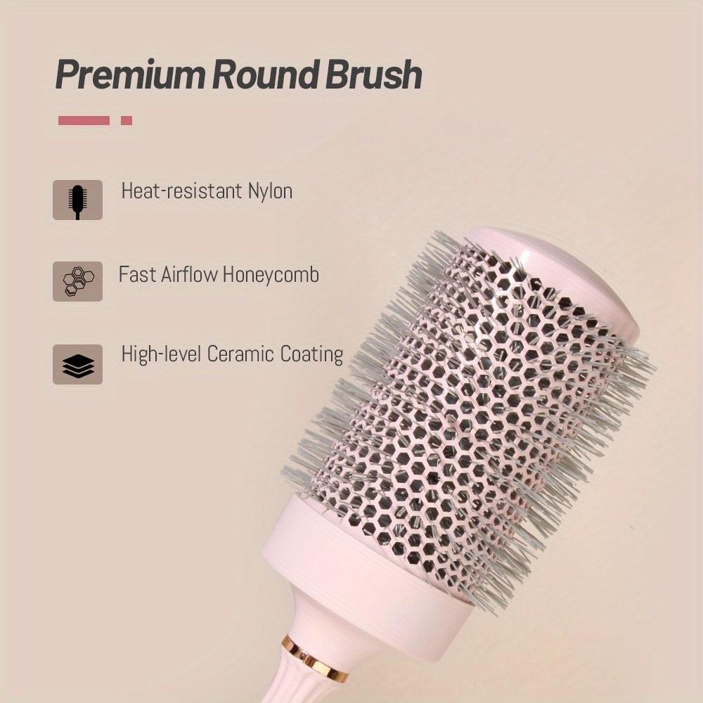 Volume Round Hair Brush Pink Ceramic-Coated  Barrel Vented Round Brush for Blow Drying Heat Resistant Anti-Static Textured Handle for Styling All Hair Types