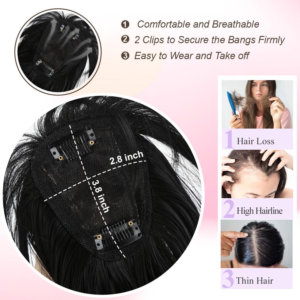 Auvzy Clip in Bangs Mini Wavy Hair Topper with Bangs 18inch Natural Looking Synthetic Clip Fringe for Thinning Hair Daily Wear Quick Styling Curly Wave