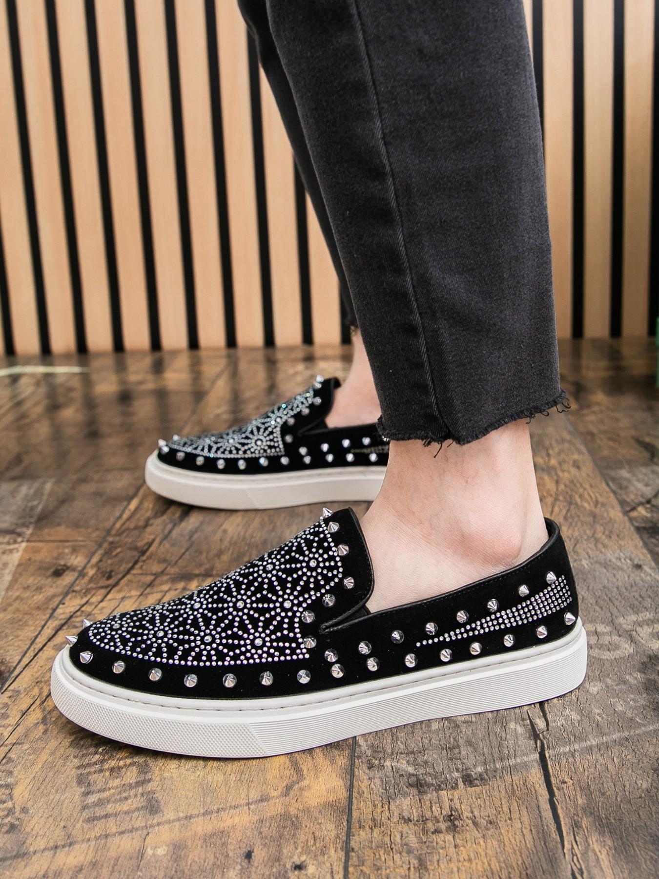 Men's Fashion Casual Shoes, PU Leather, Rubber Sole, Crystal Brick Decoration, All Seasons, Business, Nightclub, Driving, Slip-On Loafers