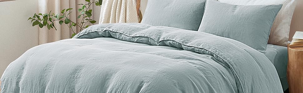 ATLINIA 100% Linen Duvet Cover Set French Flax Farmhouse Style Bedding Including 1 x Duvet Cover & 2 x Pillowshams