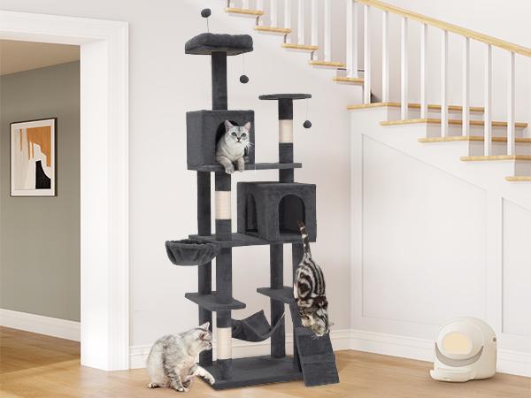 Yitahome 75in Cat Tree Tower for Indoor Cats, Multi-Level Cat Furniture with Scratching Posts, Cat Caves, Padded Perch, Cozy Hammock, Ladder, and Plush Balls for Kittens, Pet Play House