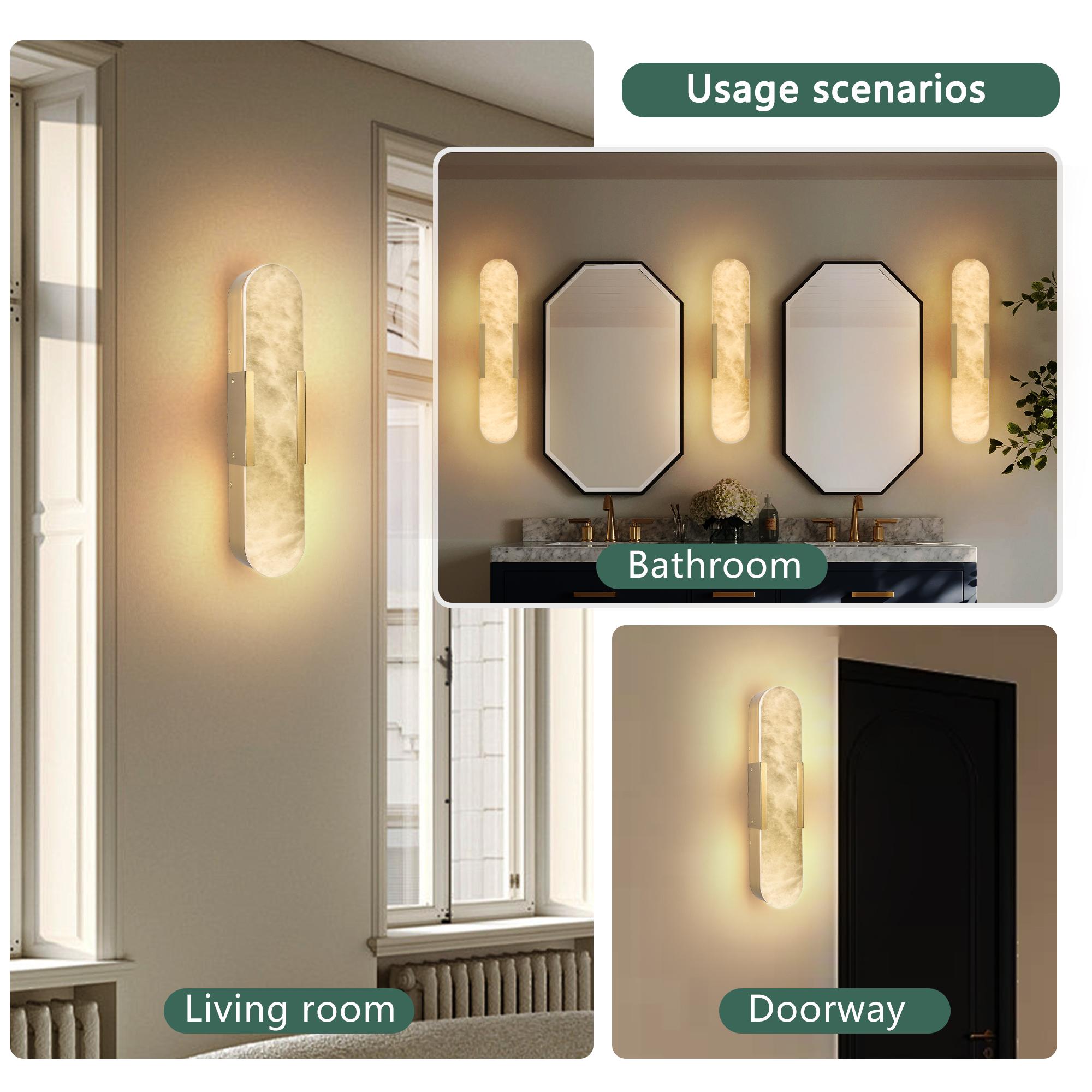Set of 2 Luxury Gold Marble Wall Sconces, Modern Natural Stone Wall Light Fixtures with Elegant Design for Bathroom, Bedroom, Living Room, Hallway & Vanity Decor