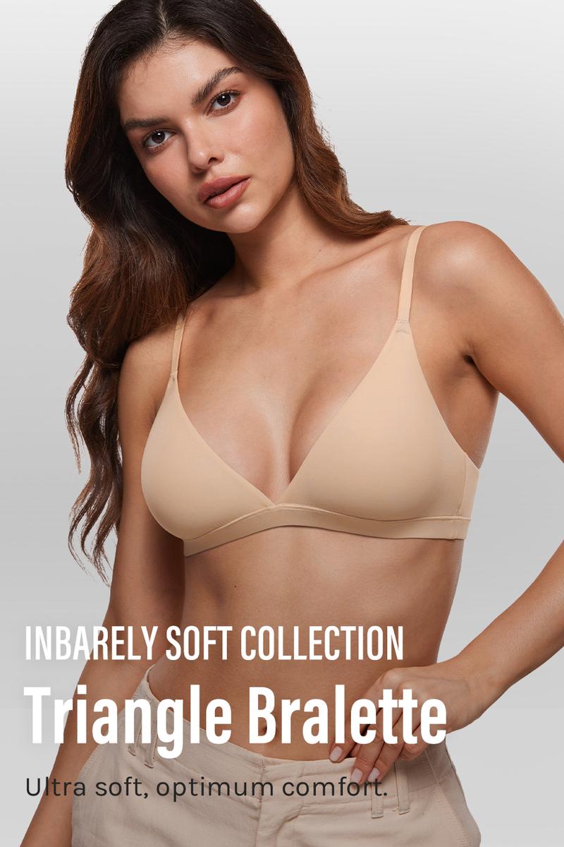 INLYRIC Women's Inbarely Triangle Bralette Plunge Unlined Seamless Bra No Underwire Sexy Comfortable Everyday