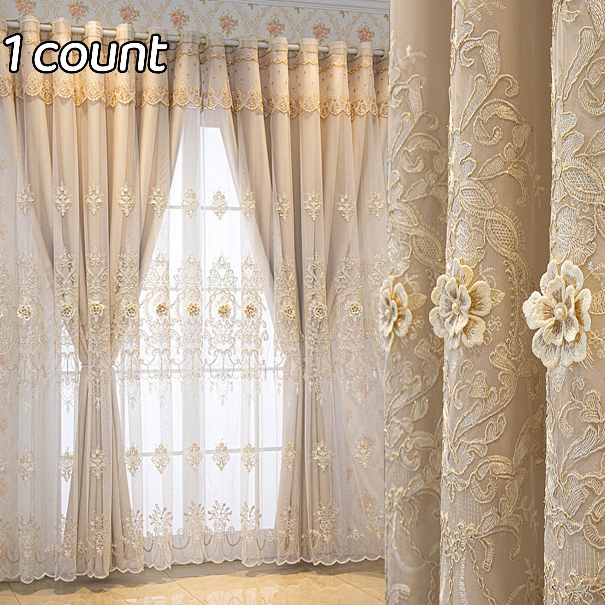 1pc European Luxury Double Layer Ruffled Sheer & Blackout Curtain, Princess Style for Bedroom, Living Room, Kids Room, Home Window Decor