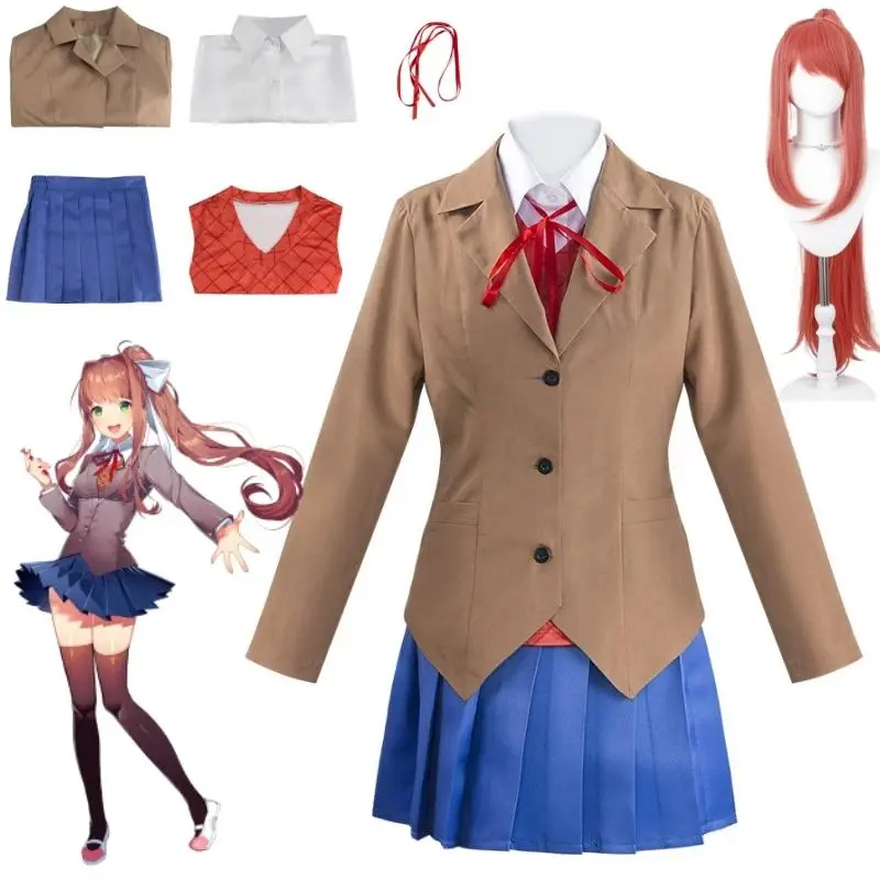 Game Doki  Literature Club Monika Cosplay Sayori Yuri Natsuki  Costume Wig Set School Uniform Girl Women Costumes