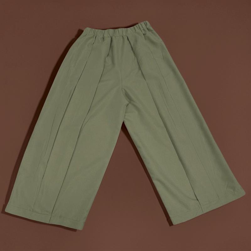 Women Elastic Waist Wide Leg Cropped Pants, Solid Color Loose 9‑Ankle Length Trousers With Pockets, Casual Daily Summer Palazzo Pants