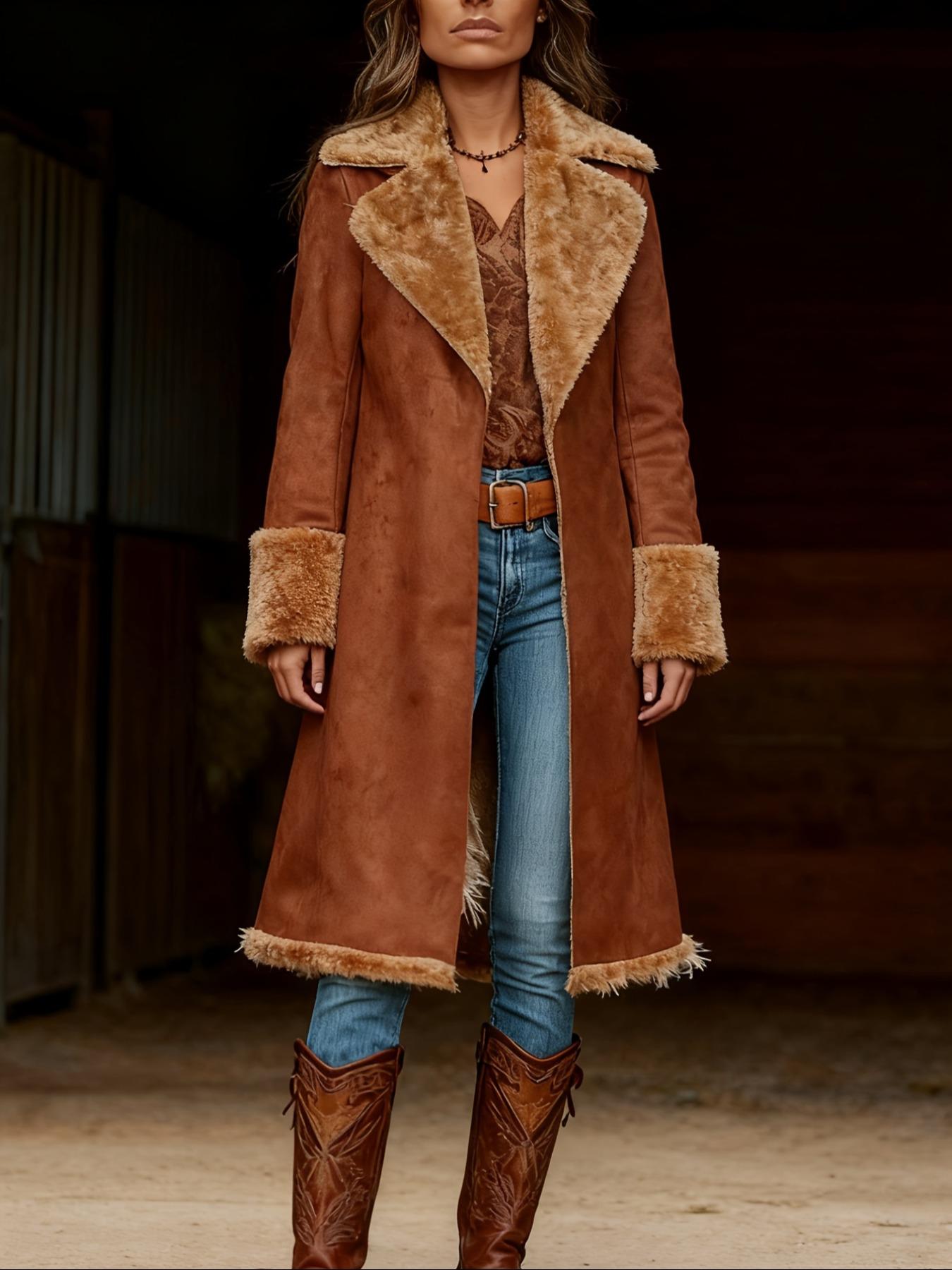 Women's Fleece-Lined Deer Skin Coat Jacket Fall Winter New Elegant Long Sleeve Button Mid-Length Outdoor Commute Party Wear