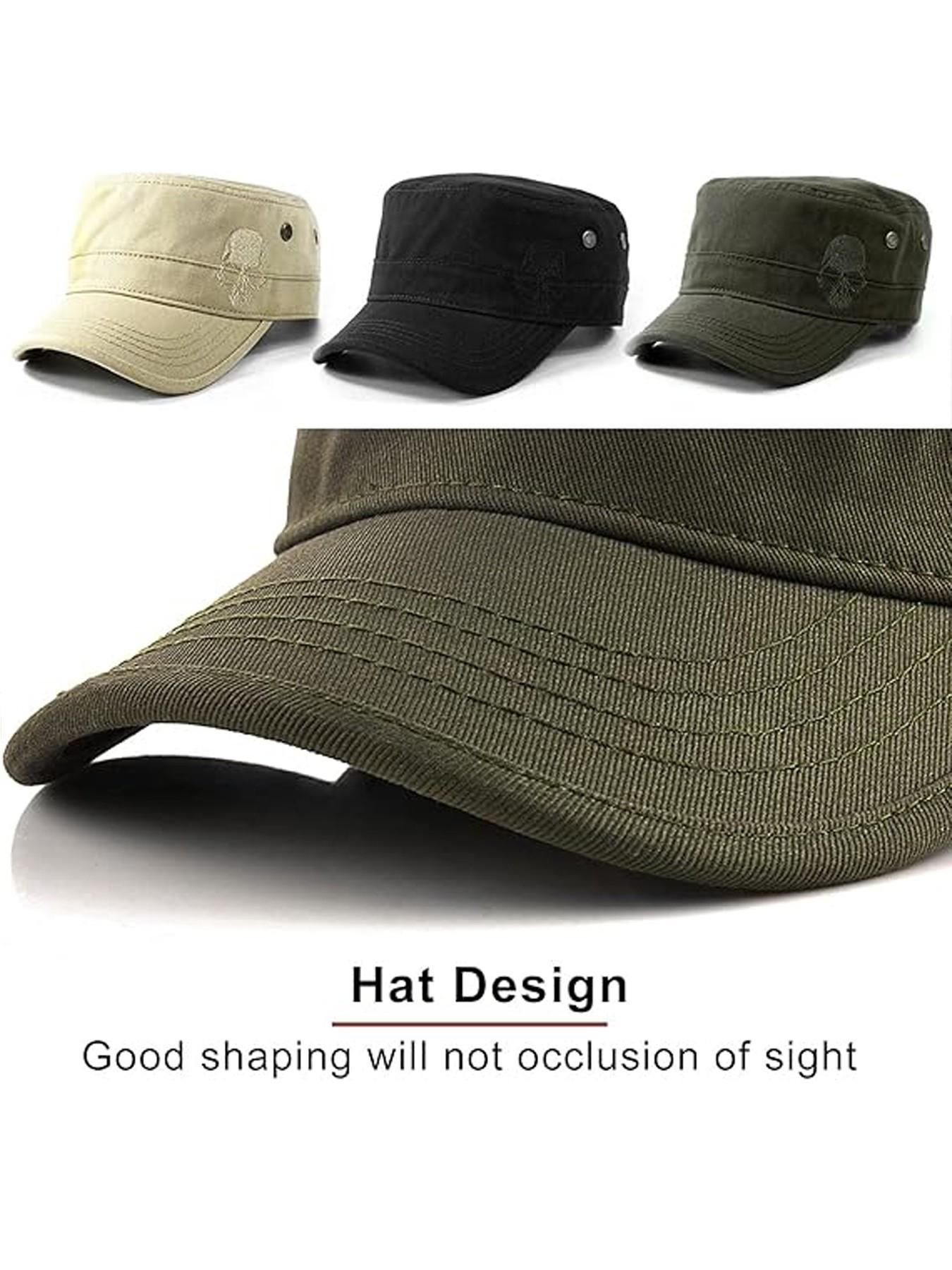 3Pack Cadet Caps Army Military Hats Washed Cotton Flat Top Hats Military Style Patrol Hat Adjustable Veteran Cap for Men