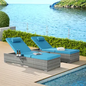 Aobtkel®OUTDOOR  SOFA  PE RATTAN FURNITURE  DECK CHAIR GRAY RATTAN