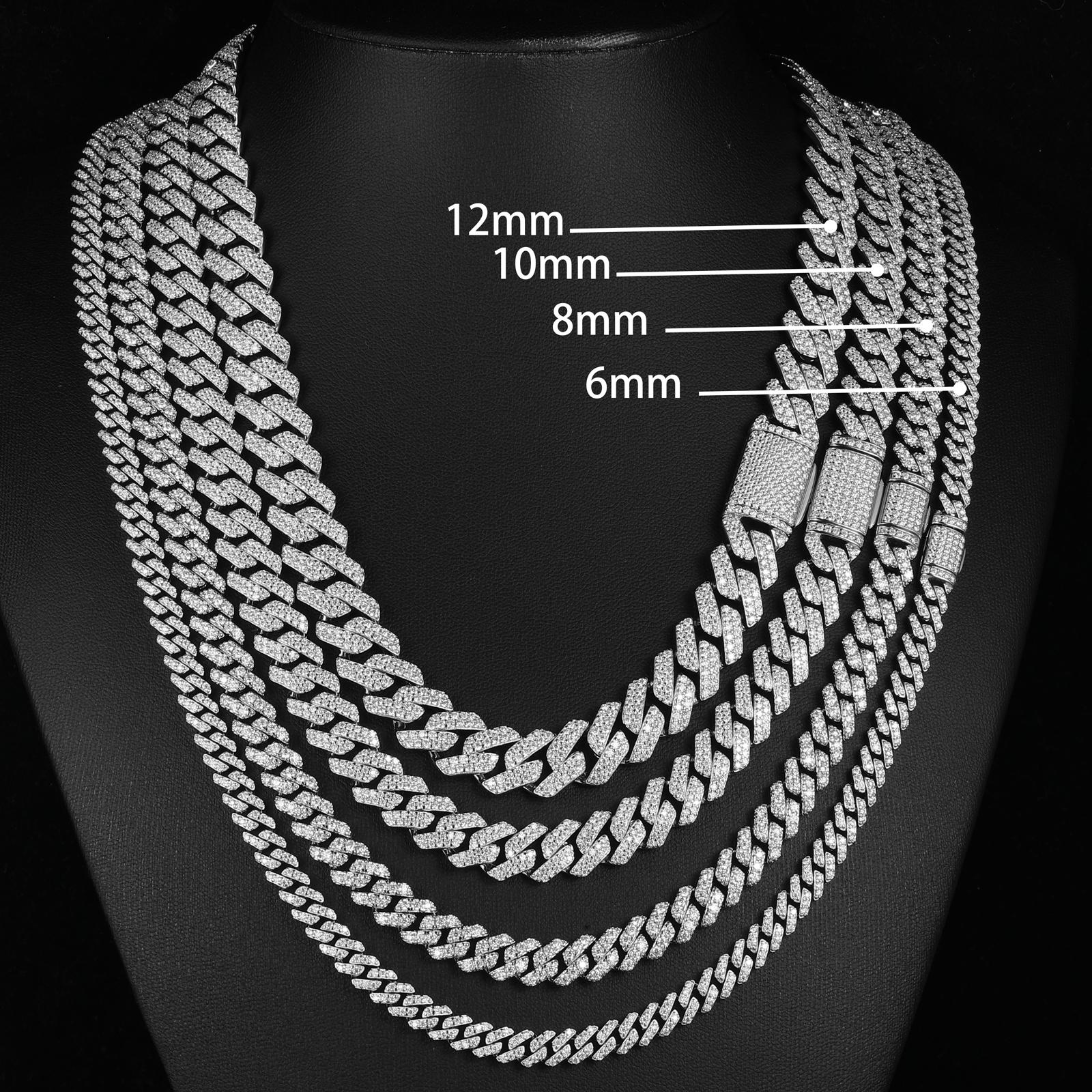 【#N90】Lab-Created Moissanite  S925 Sterling Silver Setting Cuban Moissanite Link Miami Chain Hip Hop Rock Cuban Necklaces