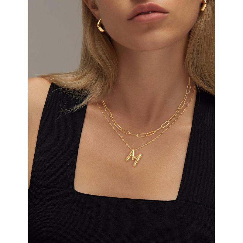 Tewiky Bubble Letter Necklace For Women Trendy Dainty Initial Necklace Layered Choker Pendant Necklaces For Women Name Necklace Personalised Gift trending  jewellery For dealsforyoudays Fashionable Jewelry Modern Versatile Accessories