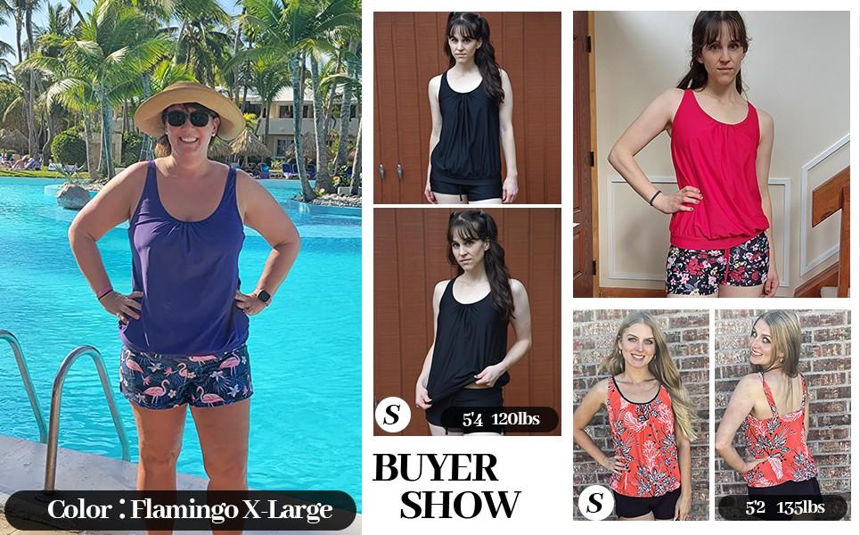 Aqua Eve Two Piece Women's Tankini Swimsuits Blouson Swim Tank Top with Shorts Modest Bathing Suits dealsforyoudays