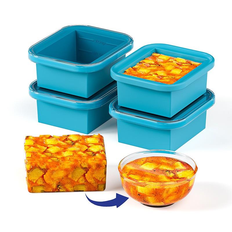 Lidded Silicone Freezer Tray, 17 oz (500 ml), BPA-Free Food Grade Material, Easy Release and Durable Design, 1/2 Pack, Reusable Food Storage Container, Easy Release Leak-Proof High-Temperature Soup and Dish Storage Box, Microwave and Dishwasher Safe