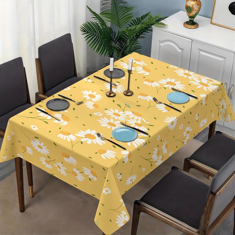 Daisy - Patterned Yellow Tablecloth, Rectangular Polyester Table Cover for Daily & Festive Use, Multiple Specifications Available, Multi - Color, Easy to Clean, Ideal for Home Dining & Special Occasions (Christmas - Themed Scene)