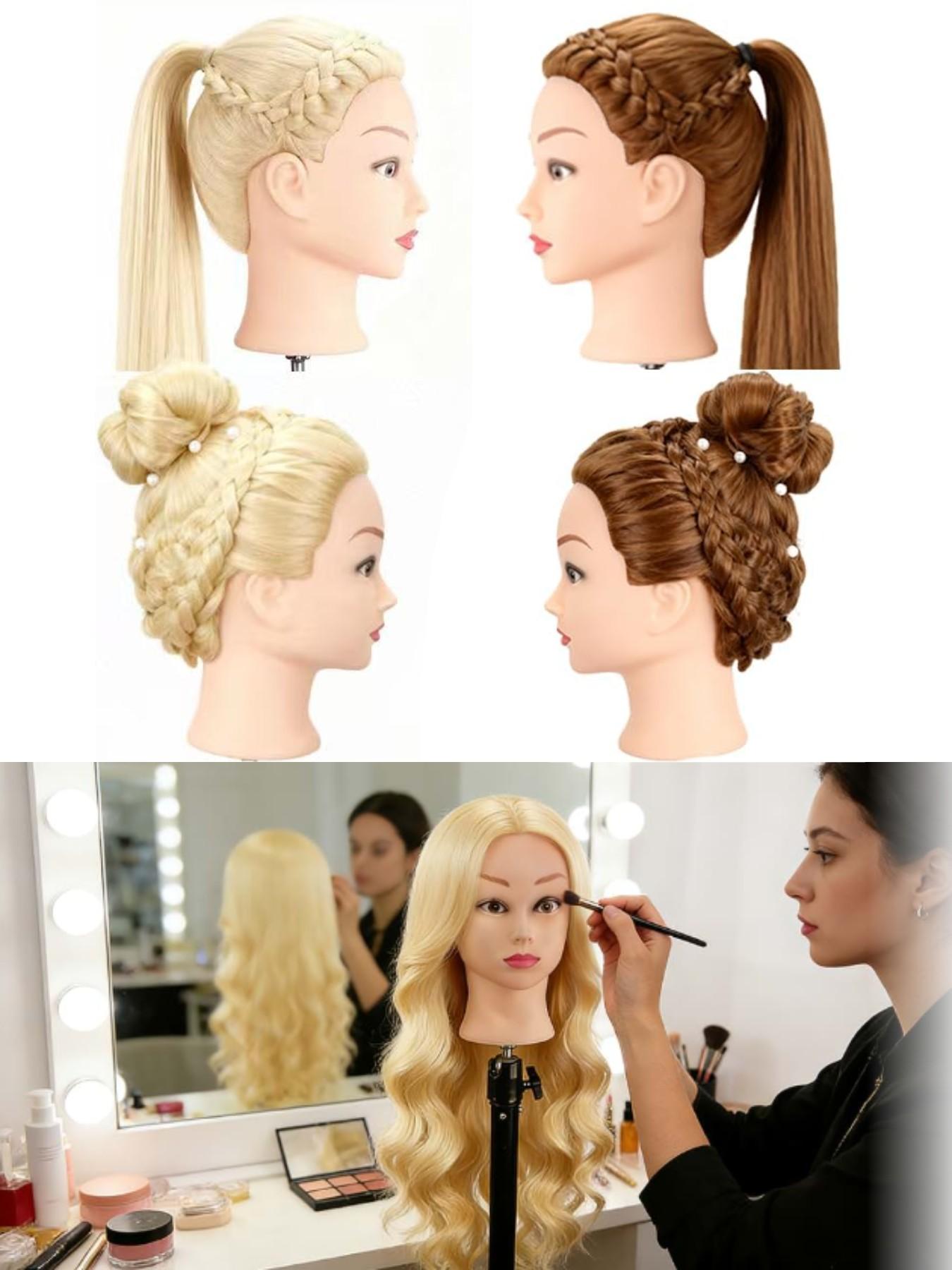 26‑28 Inch Synthetic Hair Mannequin Head 3 Colors Available Light Skin Tone Female Training Manikin Head With Table Clamp Stand And 10 Pcs Hair Comb Kit For Cosmetology Students Practicing Braids Updos And Hairstyling