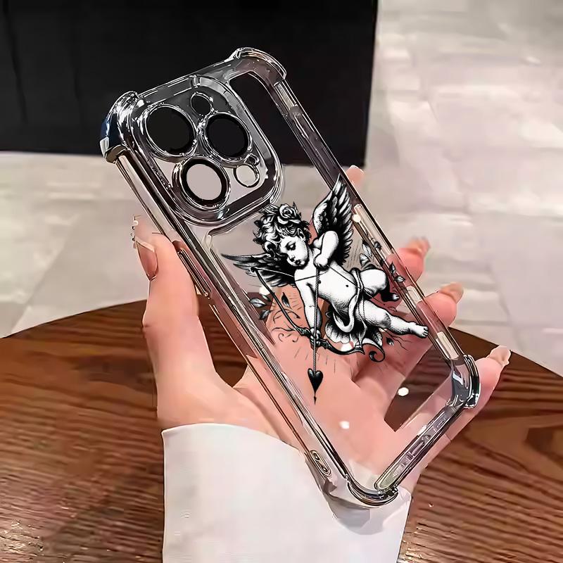 Vintage Cupid iPhone Case Protective Stylish Perfect For Romance Lovers For iPhone 17 16 15 14 13 12 11 PRO PLUS MAX Four Corners Material Anti-drop Transparent Soft Silicone Gift Shockproof Protection Anti-drop Mobile Phone Shell Protective Case L067