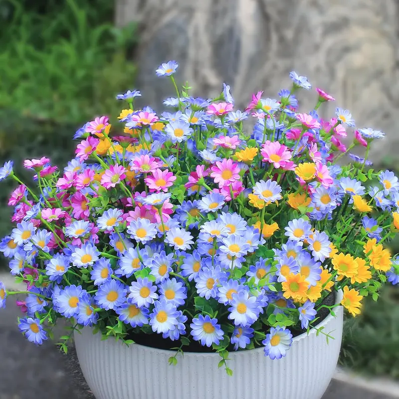 12 Bouquets Artificial Daisies, UV Resistant Plastic Faux Flowers, Decorative Fake Flowers for Indoor and Outdoor Use, Fake Floral Decor for Window Box, Garden Pots #GLOBAL PICKS
