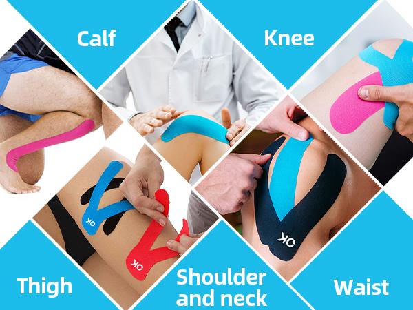 OK TAPE Precut Kinesiology Tape, 2 Rolls 40 Strips, Original Cotton Latex-Free, 2 in x 16.4 ft Waterproof Athletic Sports Tape for Knee Pain, Injuries & Sprains Back Taping