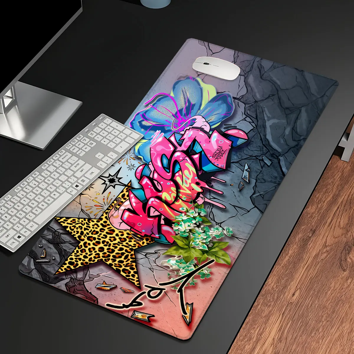 Large Urban Street Graffiti Mouse Pad - Cool Spray Paint Art Desk Mat, Non-Slip Rubber Base, Waterproof Smooth Surface, Hip Hop Style Keyboard Mat, Desktop Decor for Gaming & Home Office, Gift for Street Culture Lovers
