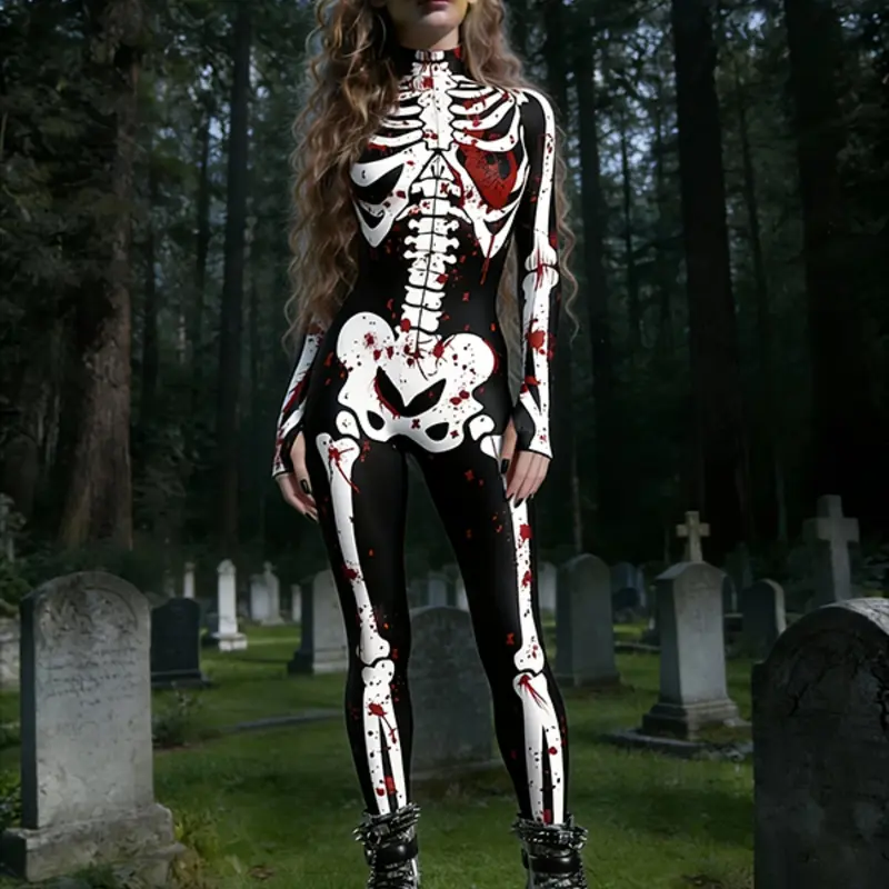 Halloween Party Costume, Sexy Bodycon Bodysuit, Cosplay Stage, Unique Role-Playing Dress, Festival Wear, Women's Fantasy Skull Suit, Fun Themed Bodysuits