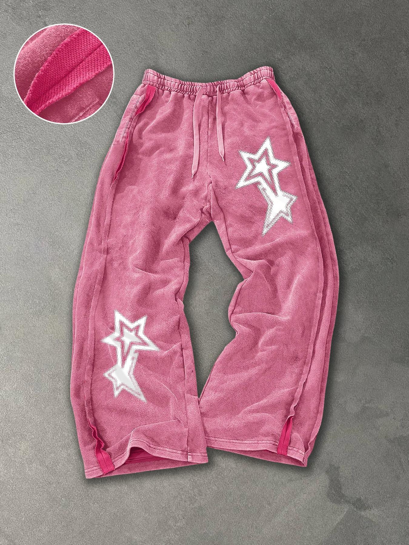 Men's Washed Cotton Straight Leg Pants, Star Print, Multiple Colors Available, Casual Fashion, Comfortable Fit, All Seasons Wear