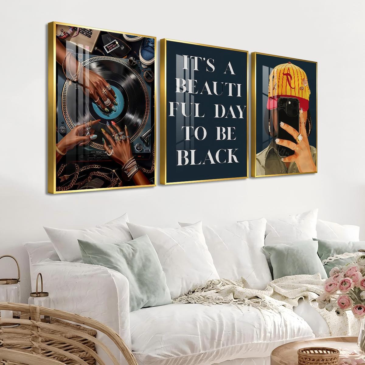 3 Counts Aluminum Alloy Framed Painting, Retro Vinyl Record And Modern Portrait Art Pictures, Home Decoration For Living Room, Bedroom, Office, Restaurant, Hallway Wall Decor, Odorless Print Artwork, Luxury Perfect Gift For Friends And Family