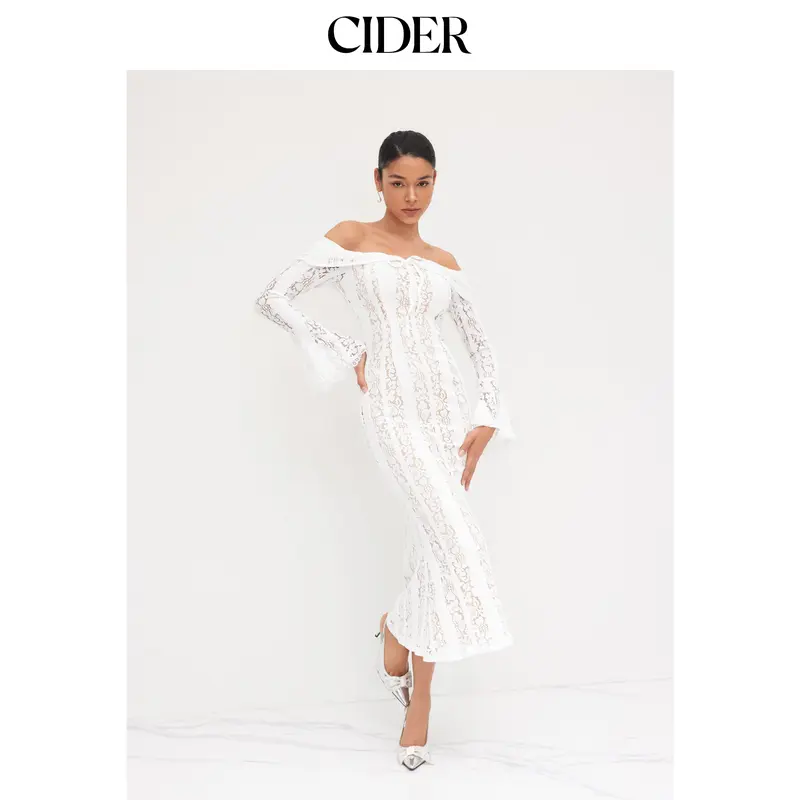Cider Lace Off-shoulder Floral Knotted Maxi Dress