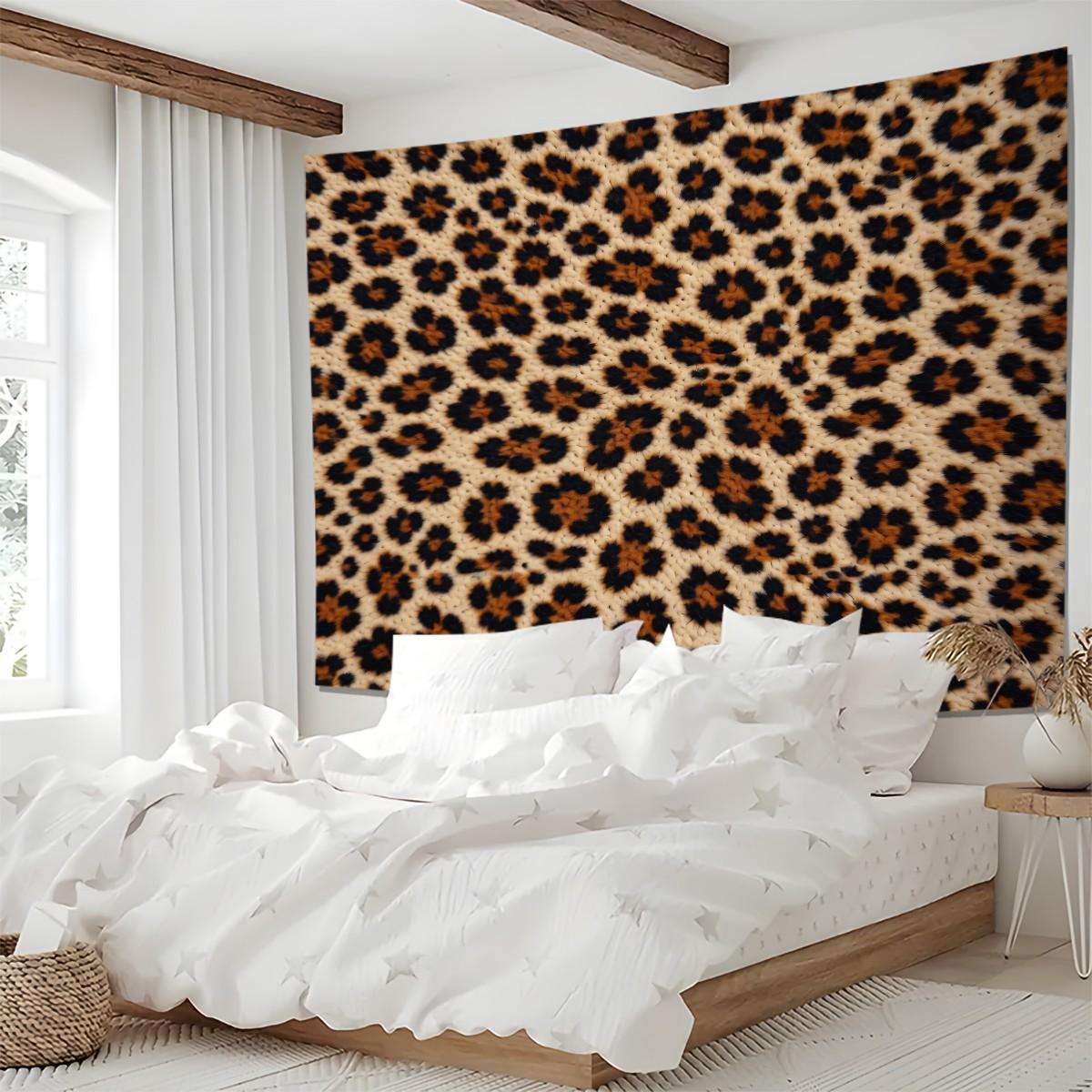 1Pcs Vintage Leopard Print Art Tapestry, Smooth Wrinkle Resistant Durable, Multi-Functional Wall Hanging Decor for Rental & Homestay