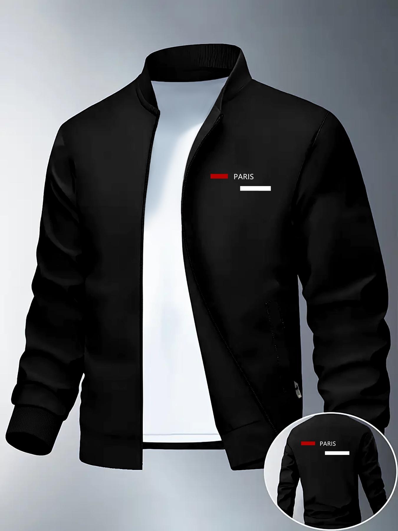 Men's Letter Print Sports Jacket, Casual Street Style, Durable Polyester Fabric, Available in S-Xxl Sizes, Perfect for Fall & Winter, Zipper Sports Coat
