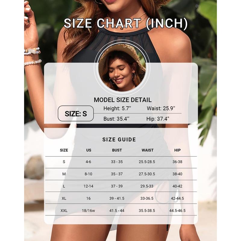 Yonique Womens Swim Dress One Piece - Swimsuit with Skirt Tummy Control Bathing Suit High Neck Mesh Swimwear 2026