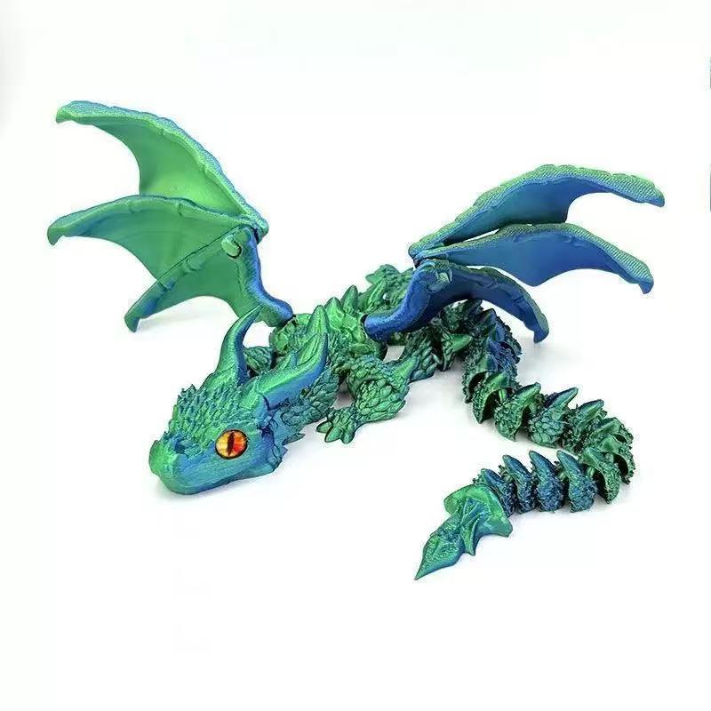 3D Printed Double-Horned Winged Dragon Figurine, Flexible Fully Articulated Multi-Joint Movable Model with Iridescent Gradient Finish, Room Decor, Household Items Decor, Sports & Outdoor Protective Gear Styling Accessory