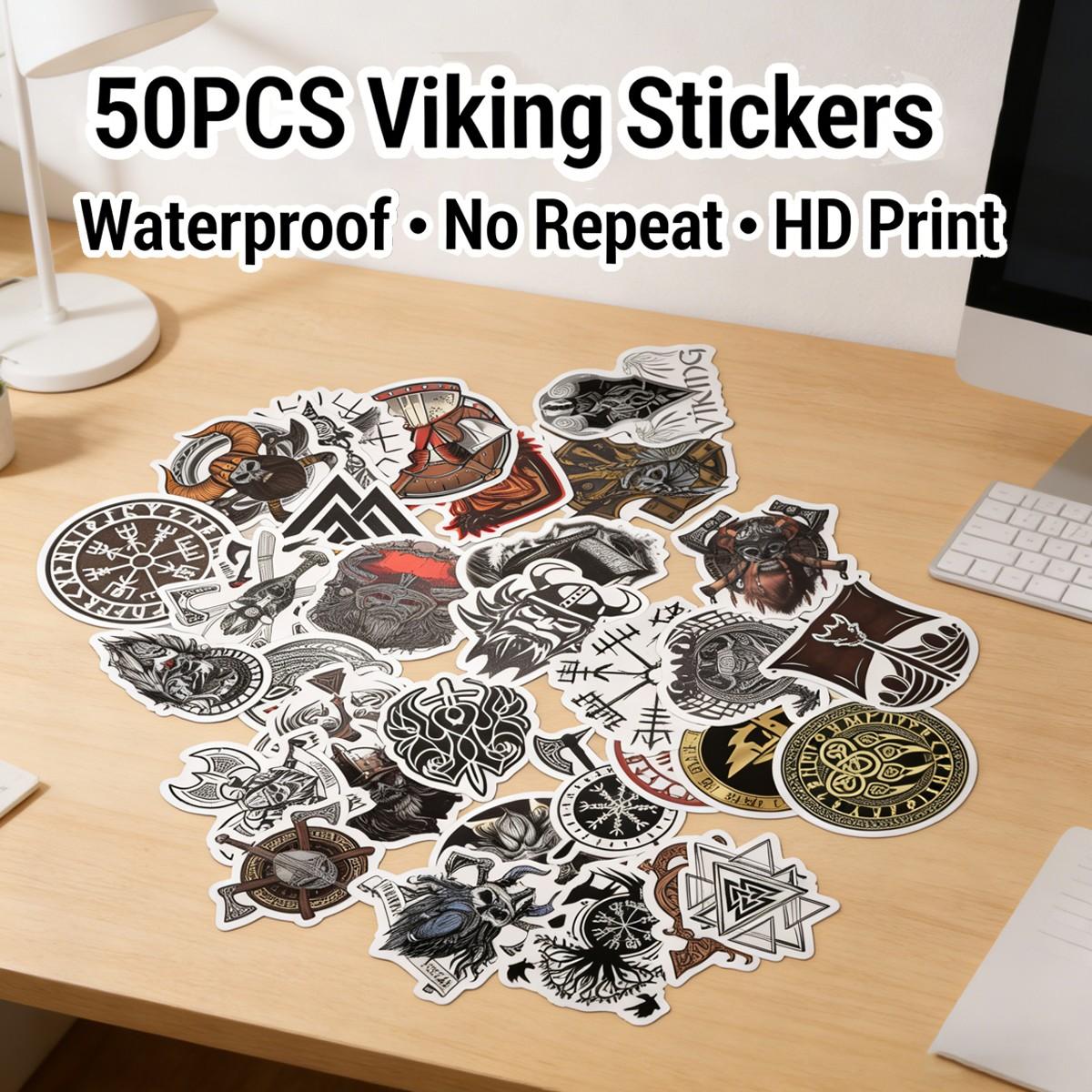 1Pc 50PCS Norse Viking Style Stickers Warrior Rune Myth Aesthetic Waterproof Vinyl Decals Cool Graffiti Sticker Pack for Laptop Water Bottle Phone Case Helmet Skateboard DIY Decor Gift for Men Teens Spring Summer Travel Outdoor Accessories