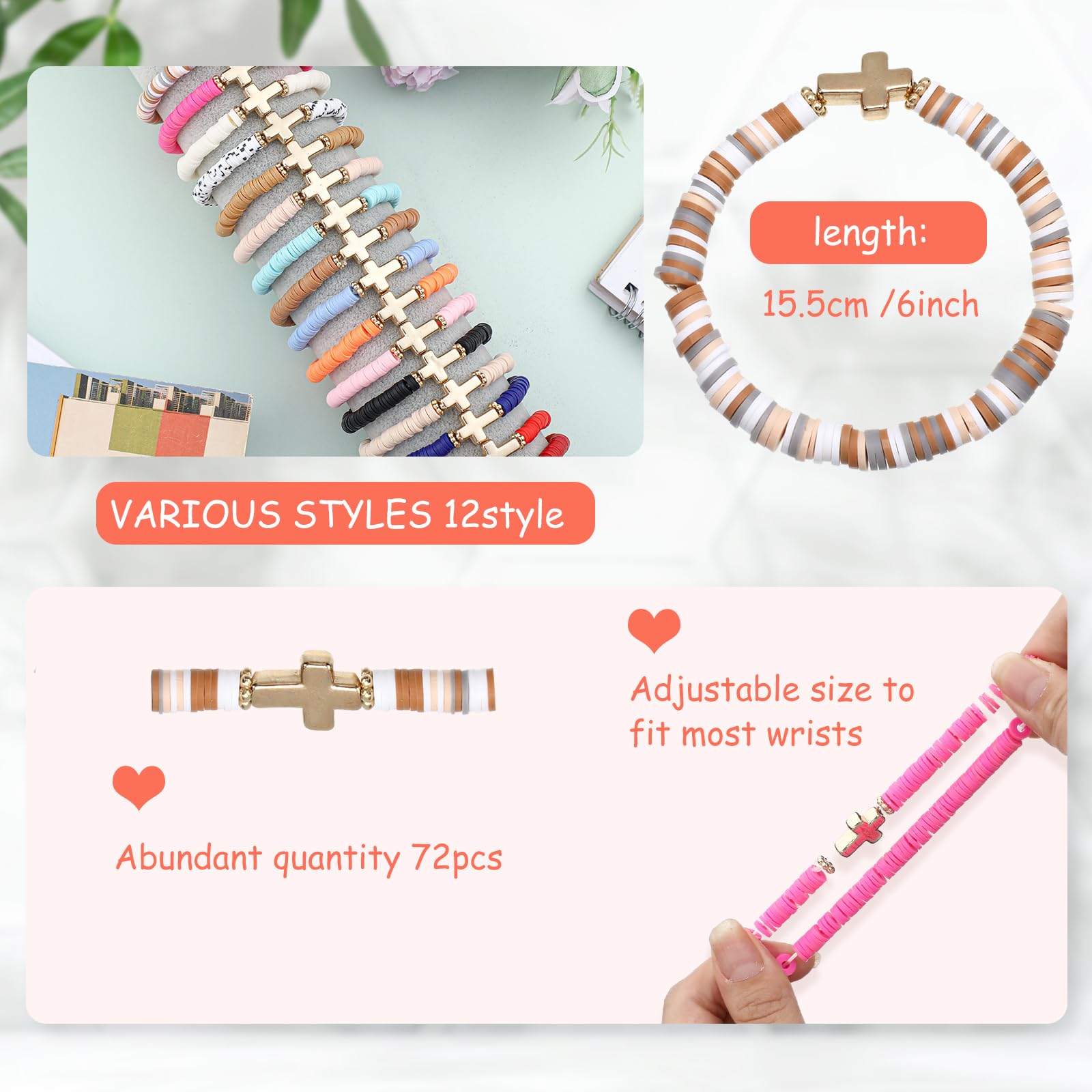 Easter Jesus Loves You Bracelets Bulk Christian Gifts for Women Men Youth Group WWJD Cross Clay Beads Faith Friendship Bracelets for Easter Basket Stuffers Easter Egg Filllers Church Sunday School Prizes No Candy Easter Party Favors