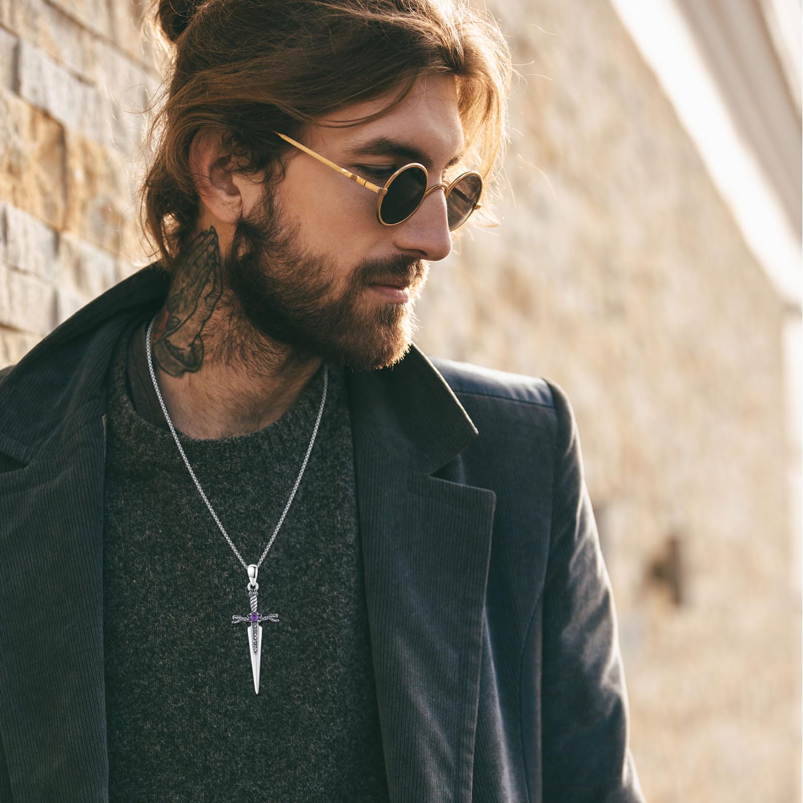 Thanches Sword Pendant 925 Sterling Sliver Necklace for Men Women Viking Religious Necklace Pendant Norse Gothic Protection Jewelry Gifts for Men Women Journey Gift