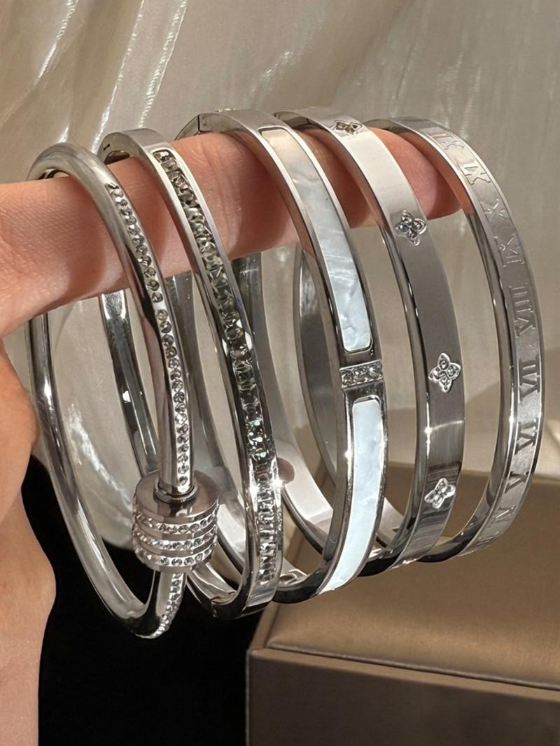 5-Piece Waterproof Titanium Steel Bracelet Set, Stackable Bracelet, Rhinestone Star Design, Plated, Versatile Style, Unisex Jewelry