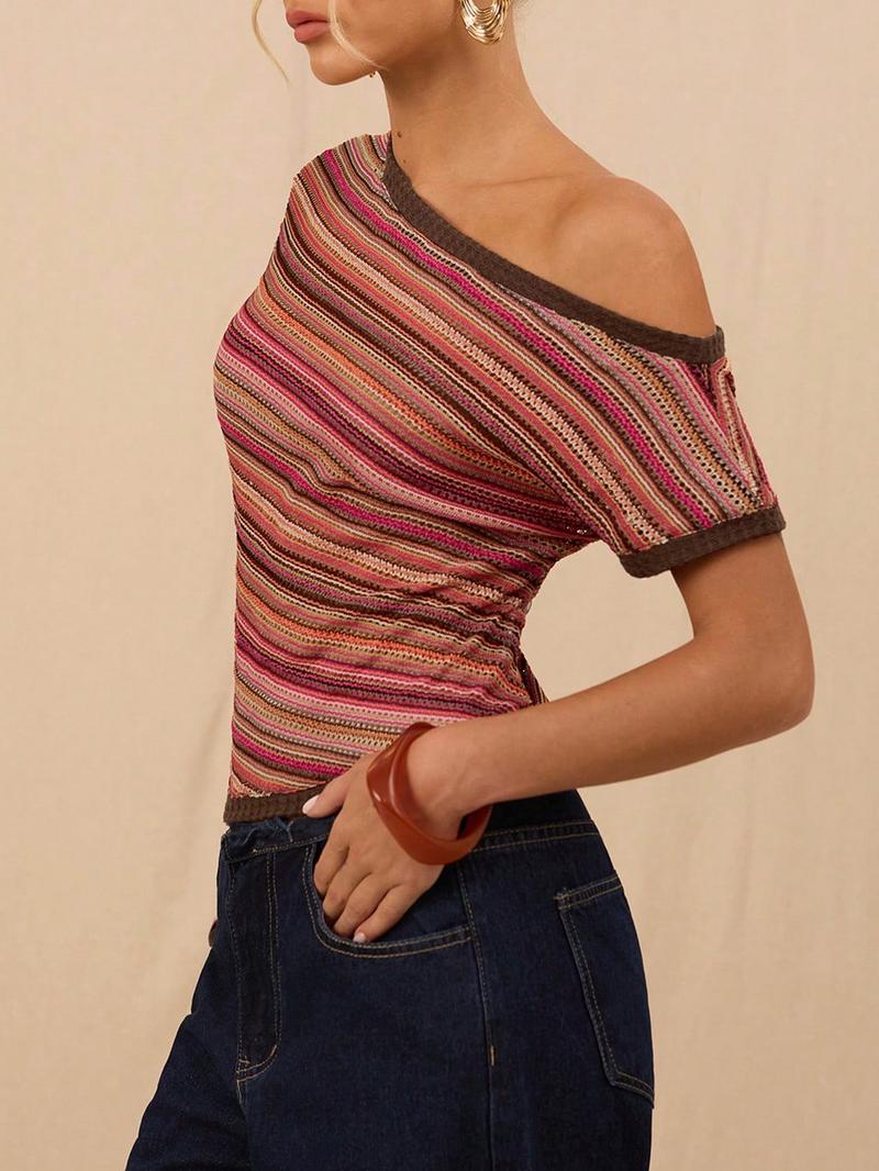 Women's Casual Striped Top T-Shirt, Stylish Ladies' Fashion Tee, Comfortable and Trendy, Perfect for Daily Wear