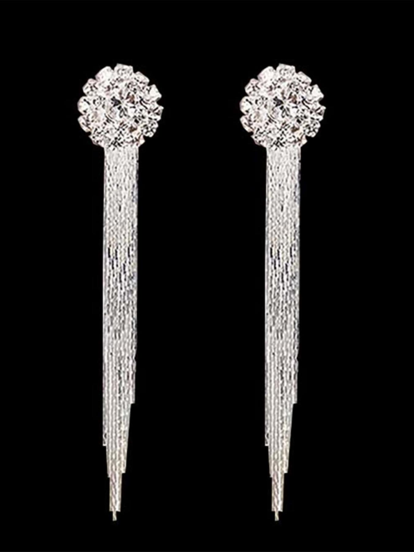 Elegant Rhinestone Wedding Tassel Earrings, Unique Women's Evening Party Jewelry, Stylish Ear Rings for Special Occasions