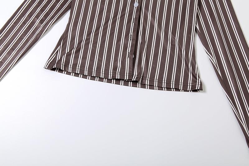 DOUCIU Tight Sexy Hot Basic Style Simple Casual Versatile Can Be Worn Inside Women'S Thin Striped Shirt Top Short Skirt Two-Piece Set Casual Fashion Set