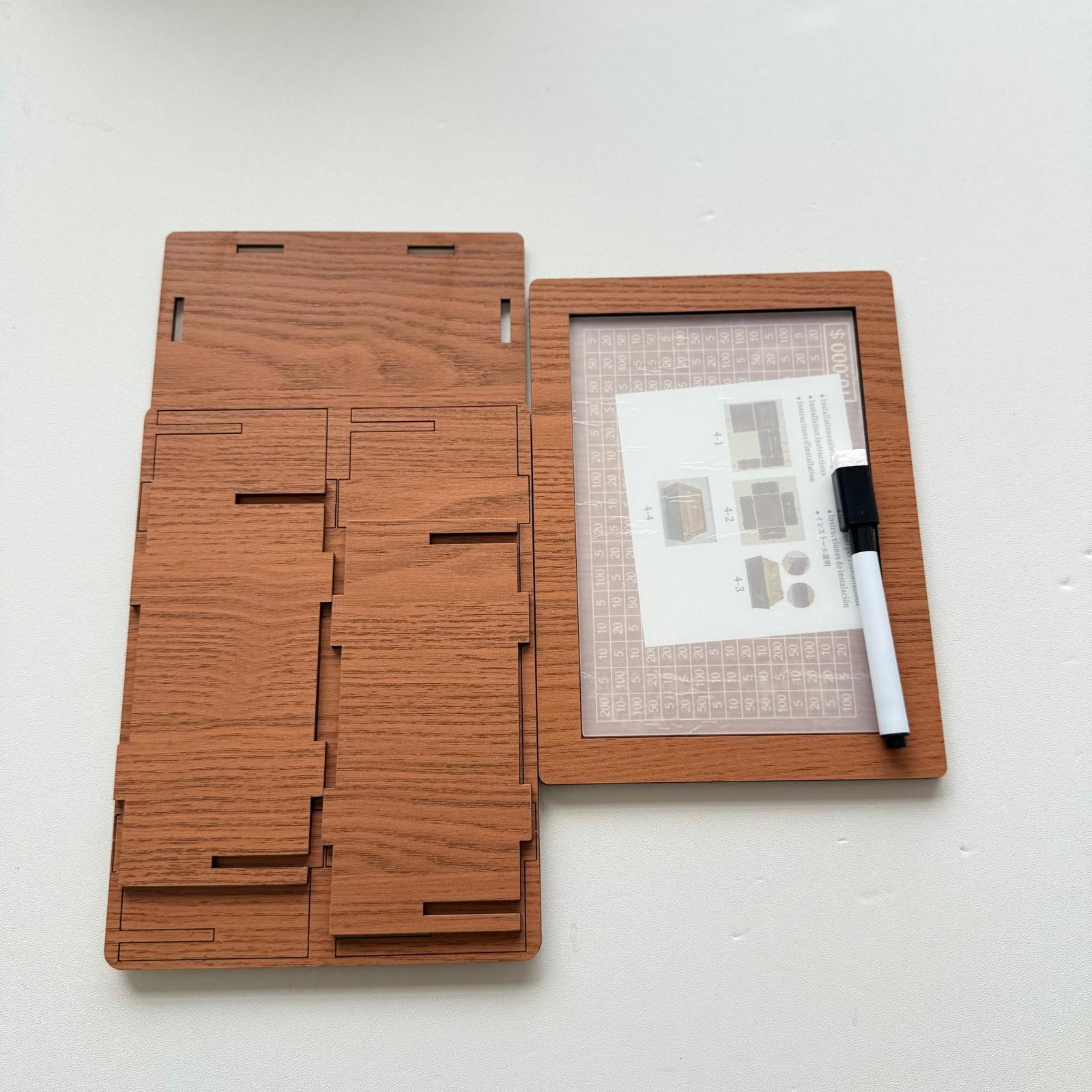 Money Saving Box with 10,000 Dollars Target,  Money Vault Savings 10k,Cash Vault Wooden Savings Box,Savings Challenge Box with Money Target and Numbers, Coins, Decor