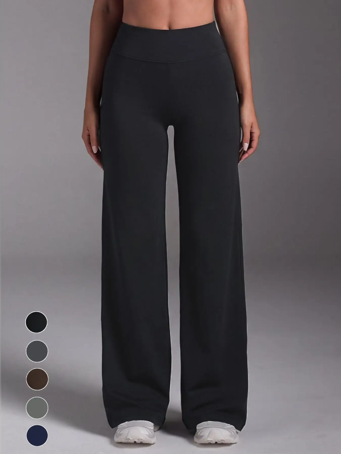 Women's Autumn Sports Casual High‑Waisted Wide‑Leg Pants, Simple Solid Color Straight Leg Workout Trousers for Yoga,  Fitness and Daily Wear