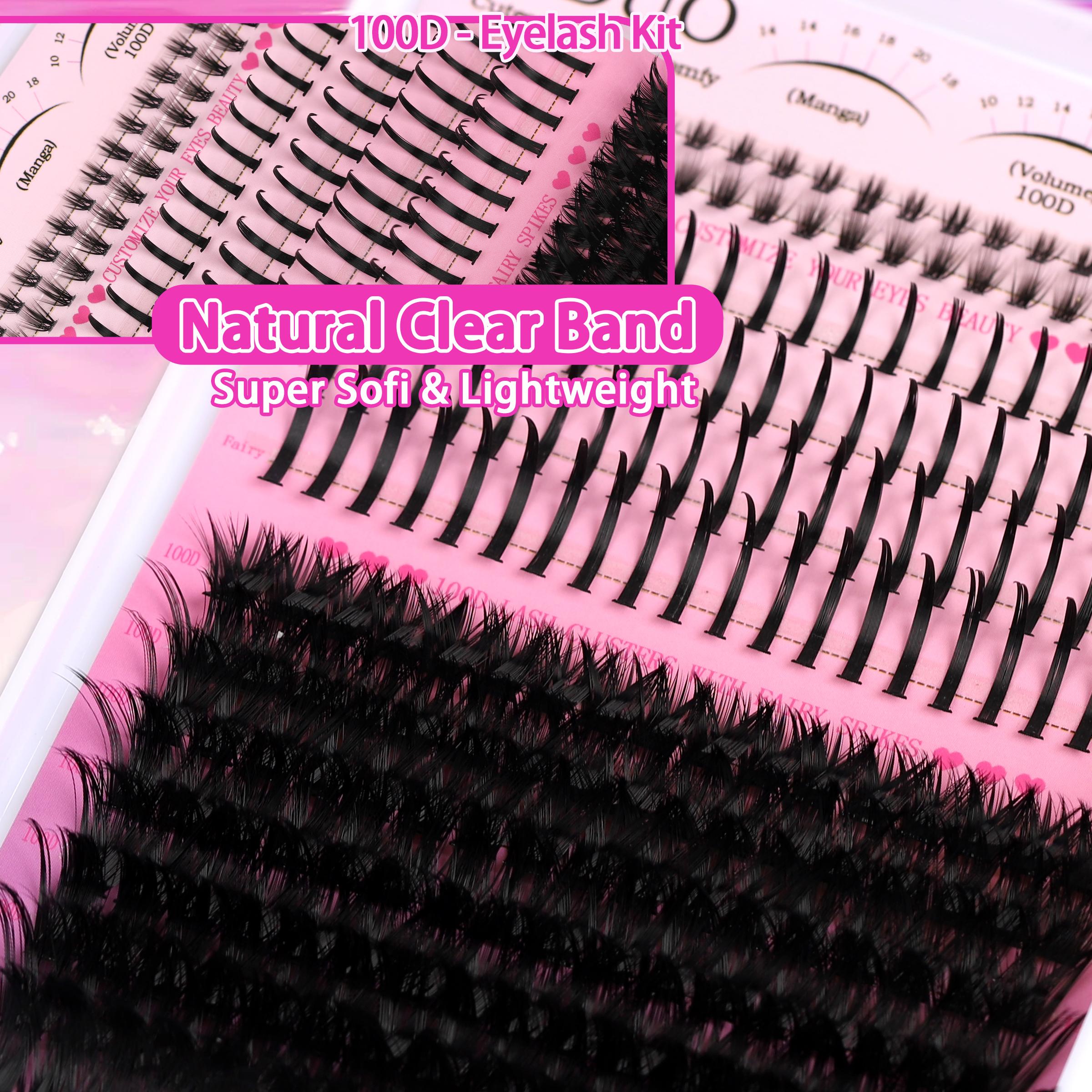 4 Styles Lash Clusters Kit 60D|80D|100D|Spikes Lash Extension Kit Volume Eyelash Clusters Volume Individual Lashes Kit Super large Cluster Eyelash Extensions Kit DIY Spikes Lash Kit Individual False Eyelashes with Lashes Bond and Seal