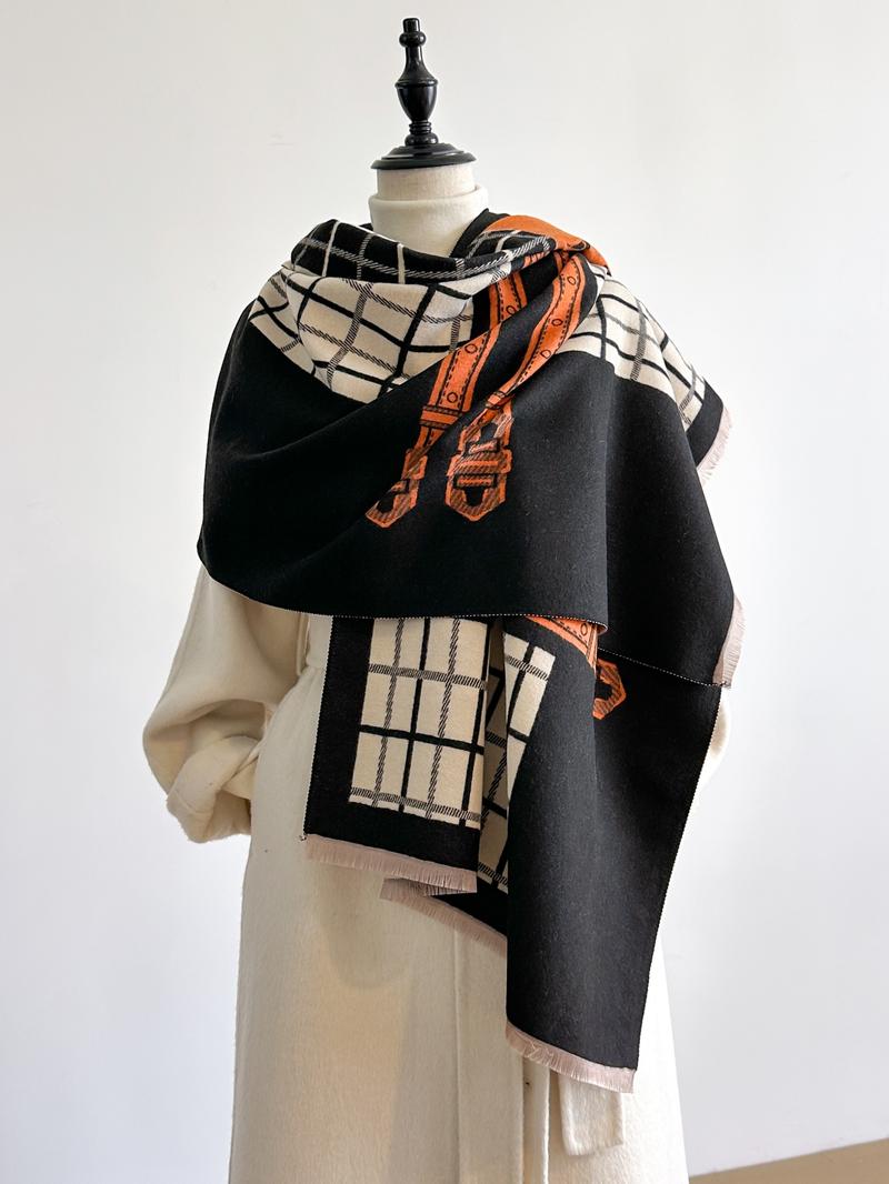 Boho-Style Horse-Pattern Scarf with Fringe-Trim, Casual Soft Warm Shawl for Fall and Winter, Fashion Accessory for Women & Girls