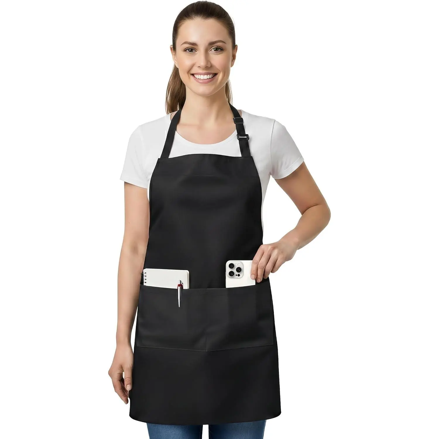 1 Pack Bib Apron, Adjustable Cooking Apron with 2 Pockets, Water Resistant, Chef Kitchen Apron for Women Men
